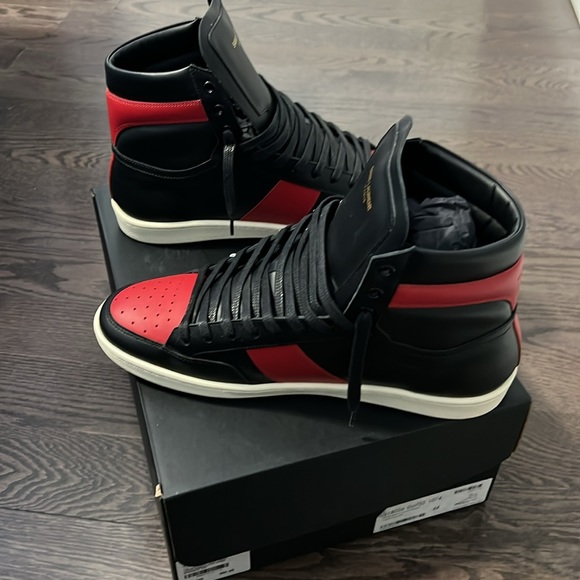 SAINT LAURENT PARIS Alpha Sigma Red High Top Sneakers - Picture 3 of 13